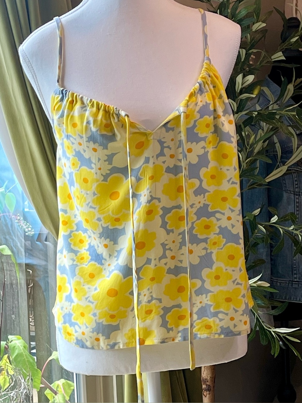 NWT RVCA Lily Tank Top Size M Dusty Blue Yellow Floral Cami Boho Summer